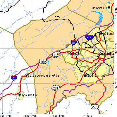 Zip code 24153 close-up map