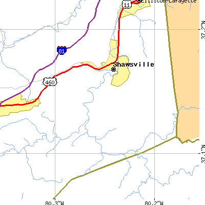 Zip code 24162 close-up map