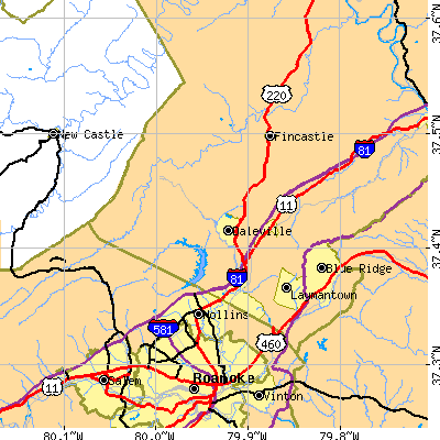 Zip code 24175 close-up map