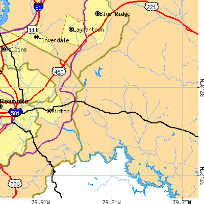 Zip code 24179 close-up map