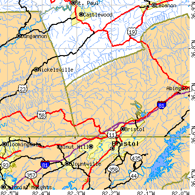 Zip code 24202 close-up map