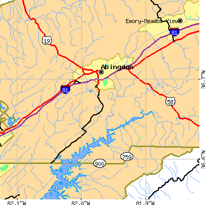 Zip code 24211 close-up map