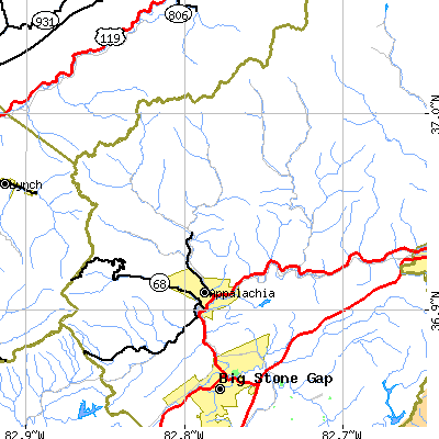 Zip code 24216 close-up map