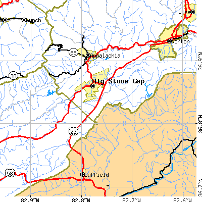 Zip code 24219 close-up map