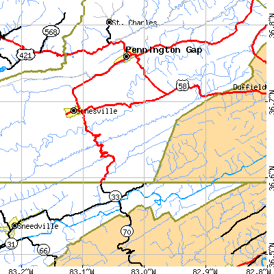 Zip code 24221 close-up map