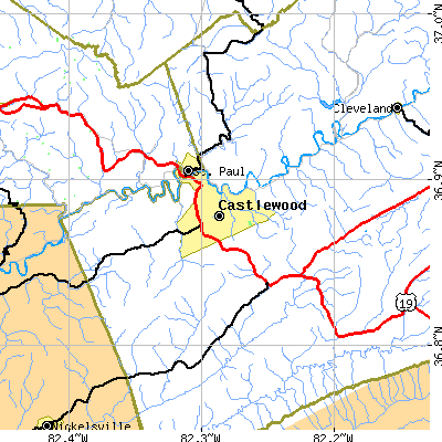 Zip code 24224 close-up map