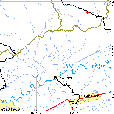 Zip code 24225 close-up map