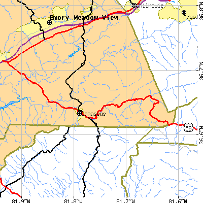 Zip code 24236 close-up map