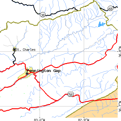 Zip code 24243 close-up map