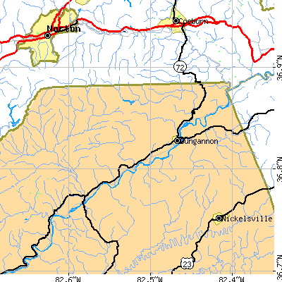 Zip code 24245 close-up map
