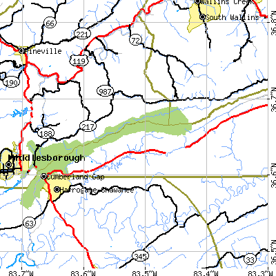 Zip code 24248 close-up map