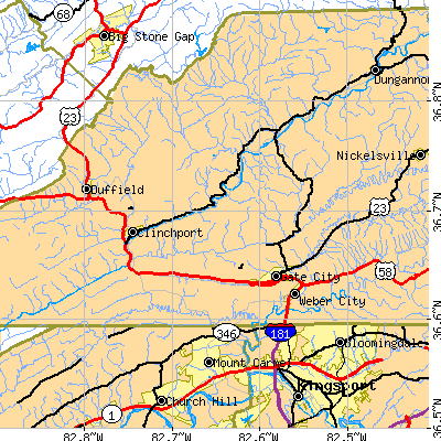 Zip code 24251 close-up map