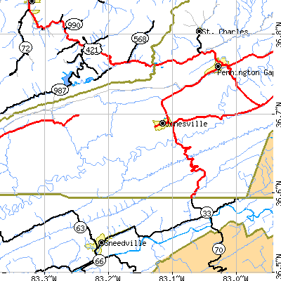 Zip code 24263 close-up map