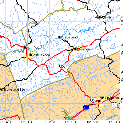 Zip code 24266 close-up map