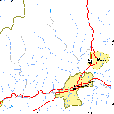 Zip code 24273 close-up map