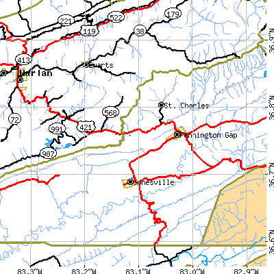 Zip code 24277 close-up map