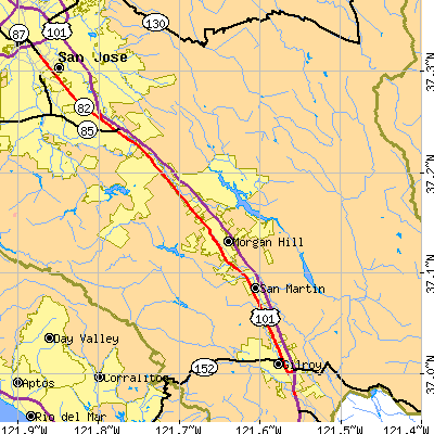Zip code 95037 close-up map
