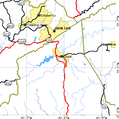 Zip code 24279 close-up map