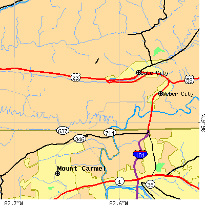 Zip code 24290 close-up map