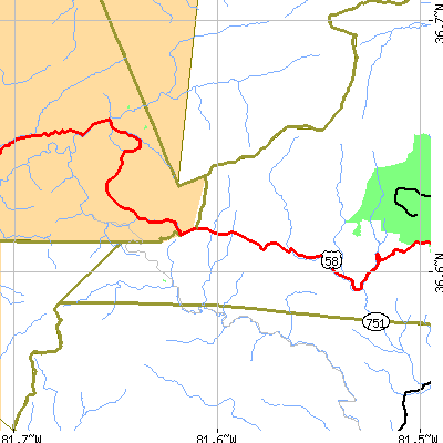 Zip code 24292 close-up map