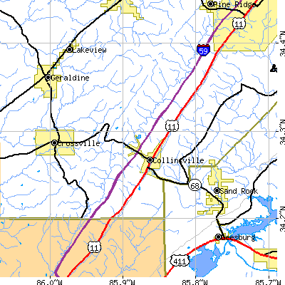 Zip code 35961 close-up map