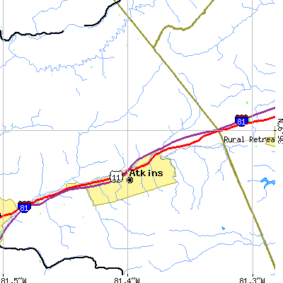Zip code 24311 close-up map
