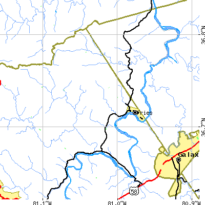 Zip code 24330 close-up map