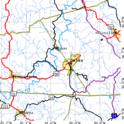Zip code 24333 close-up map