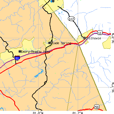 Zip code 24340 close-up map