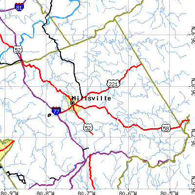 Zip code 24343 close-up map