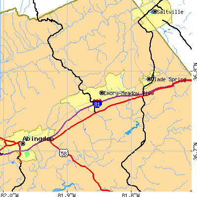 Zip code 24361 close-up map