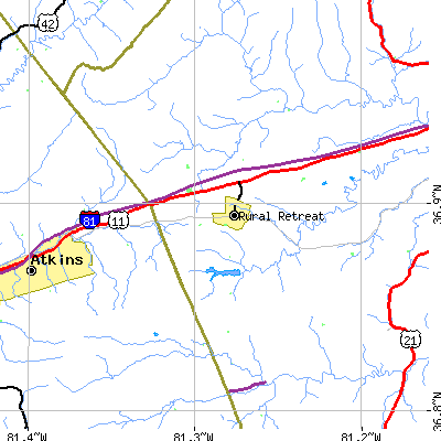 Zip code 24368 close-up map
