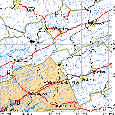 Zip code 24370 close-up map