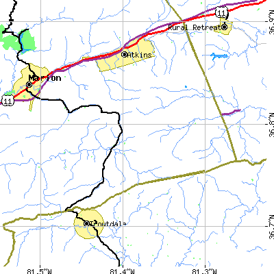 Zip code 24375 close-up map