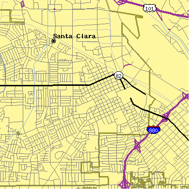 Zip code 95050 close-up map