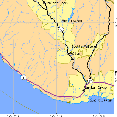 Zip code 95060 close-up map