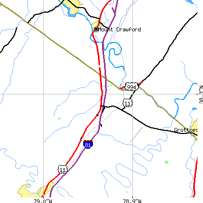 Zip code 24486 close-up map