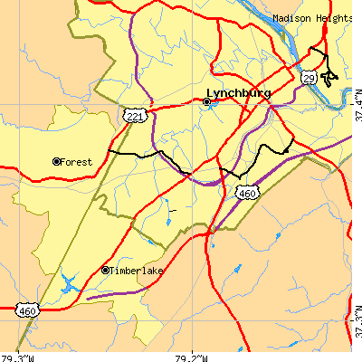 Zip code 24502 close-up map