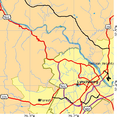 Zip code 24503 close-up map