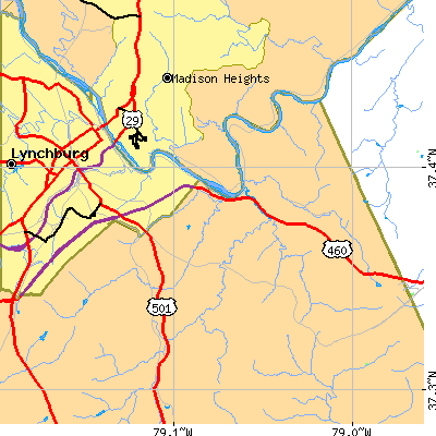Zip code 24504 close-up map