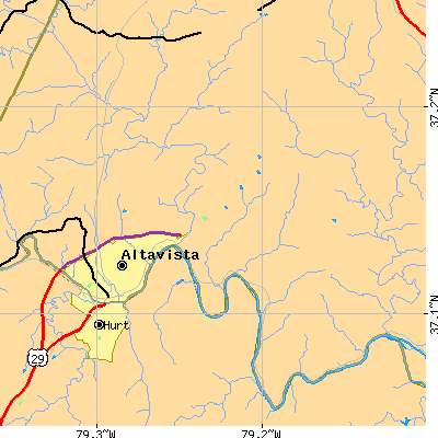 Zip code 24517 close-up map
