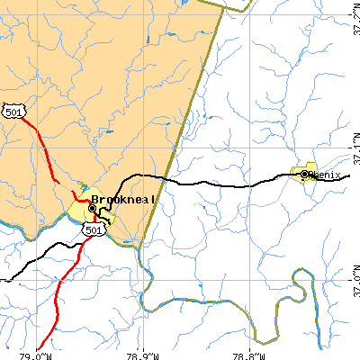Zip code 24528 close-up map