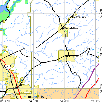 Zip code 35962 close-up map