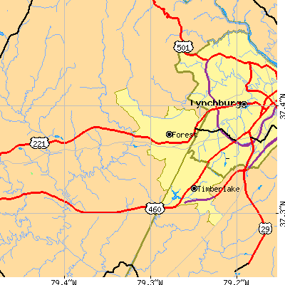 Zip code 24551 close-up map