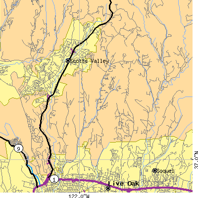 Zip code 95065 close-up map