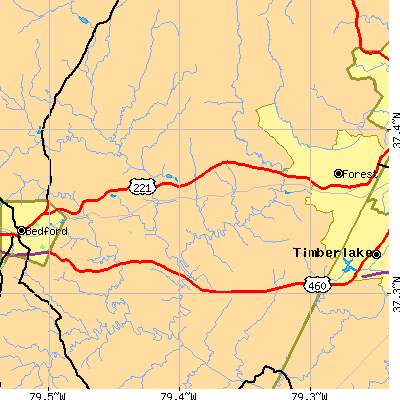 Zip code 24556 close-up map