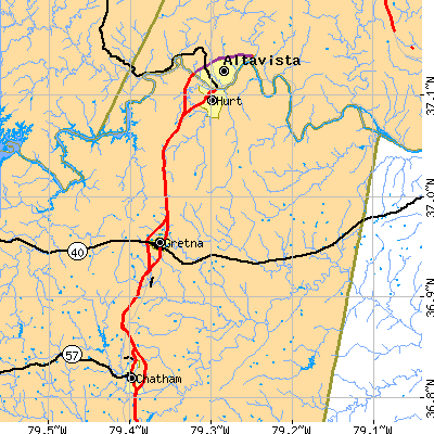 Zip code 24557 close-up map