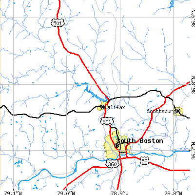 Zip code 24558 close-up map