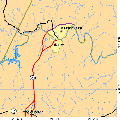 Zip code 24563 close-up map