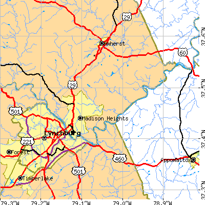 Zip code 24572 close-up map